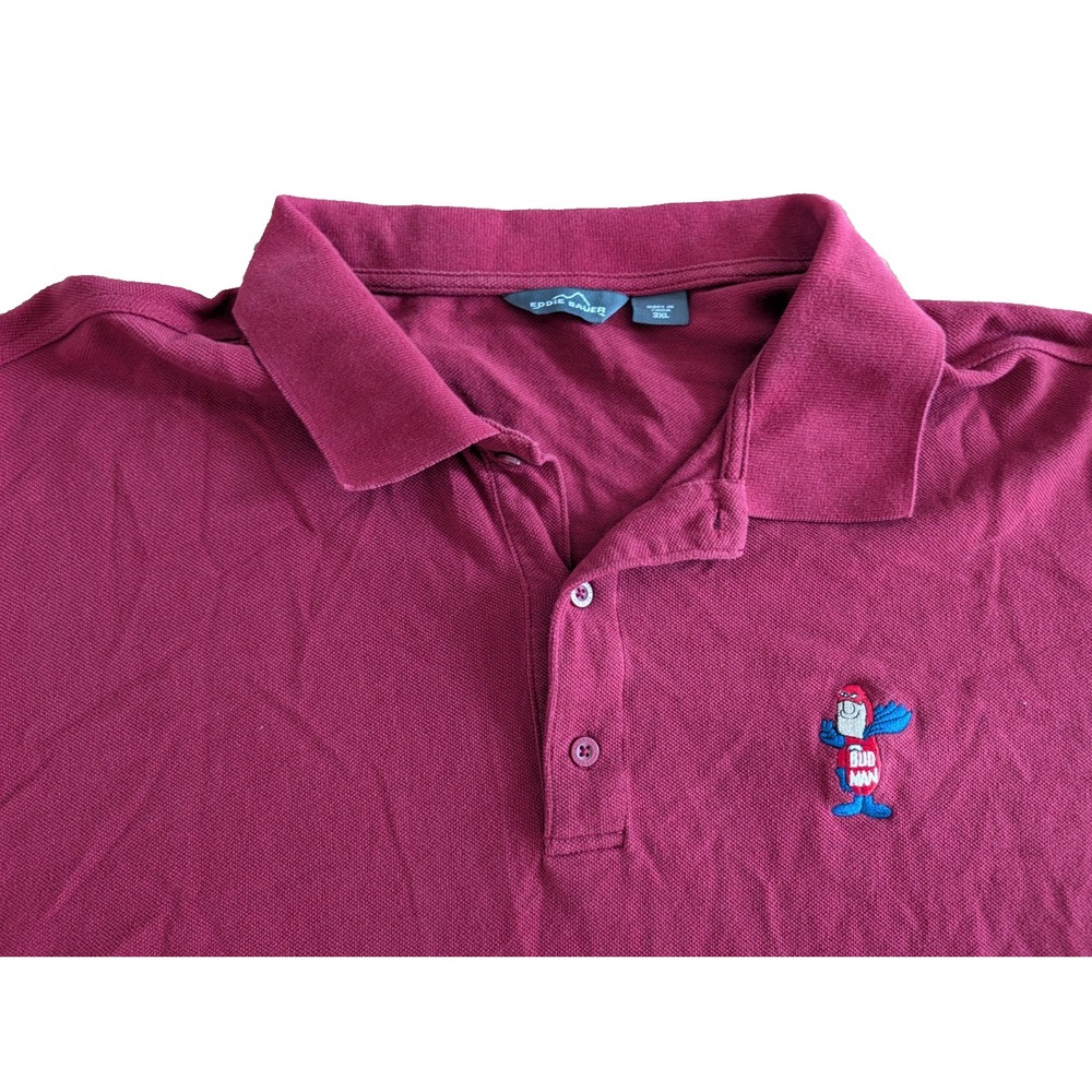 Eddie Bauer Bud Man Budweiser Polo Shirt 3XL Beer Promo Embroidered Rare Y2K